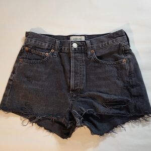 AGOLDE Parker Distressed Cut Off Denim Shorts Womens 24 Black Button Fly…